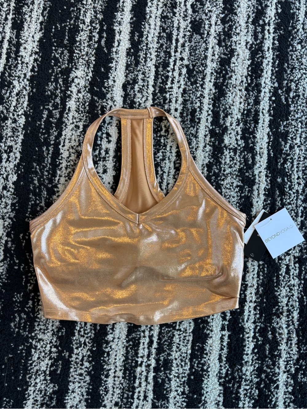Beyond Yoga Shimmery Bronze V-Neck Racerback Bralette